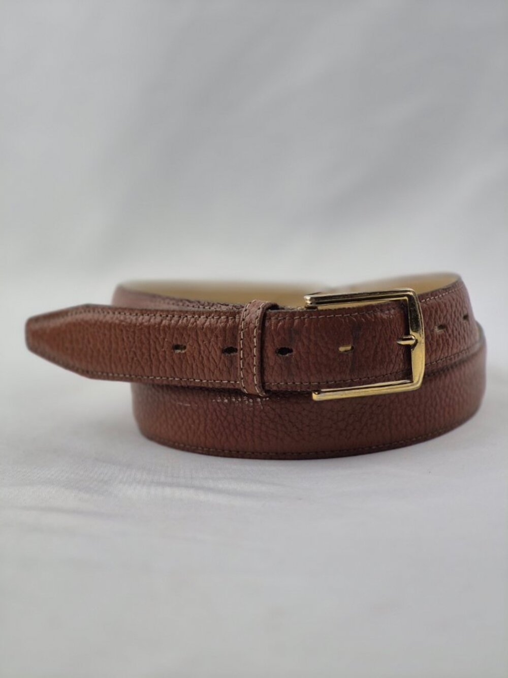Botany 500 Pebbled Leather Belt Solid Brass Buckle Made in USA Size M/L